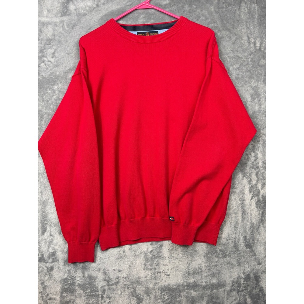 Tommy Hilfiger Golf Sweater Mens Medium Red Crewneck Long Sleeve Knit Pullover